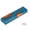 Olive Wood Mezuzah Case with Blue Epoxy — alternate angle, handmade in Israel