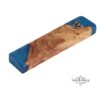 Olive Wood Mezuzah Case with Blue Epoxy — styled lifestyle, handmade in Israel