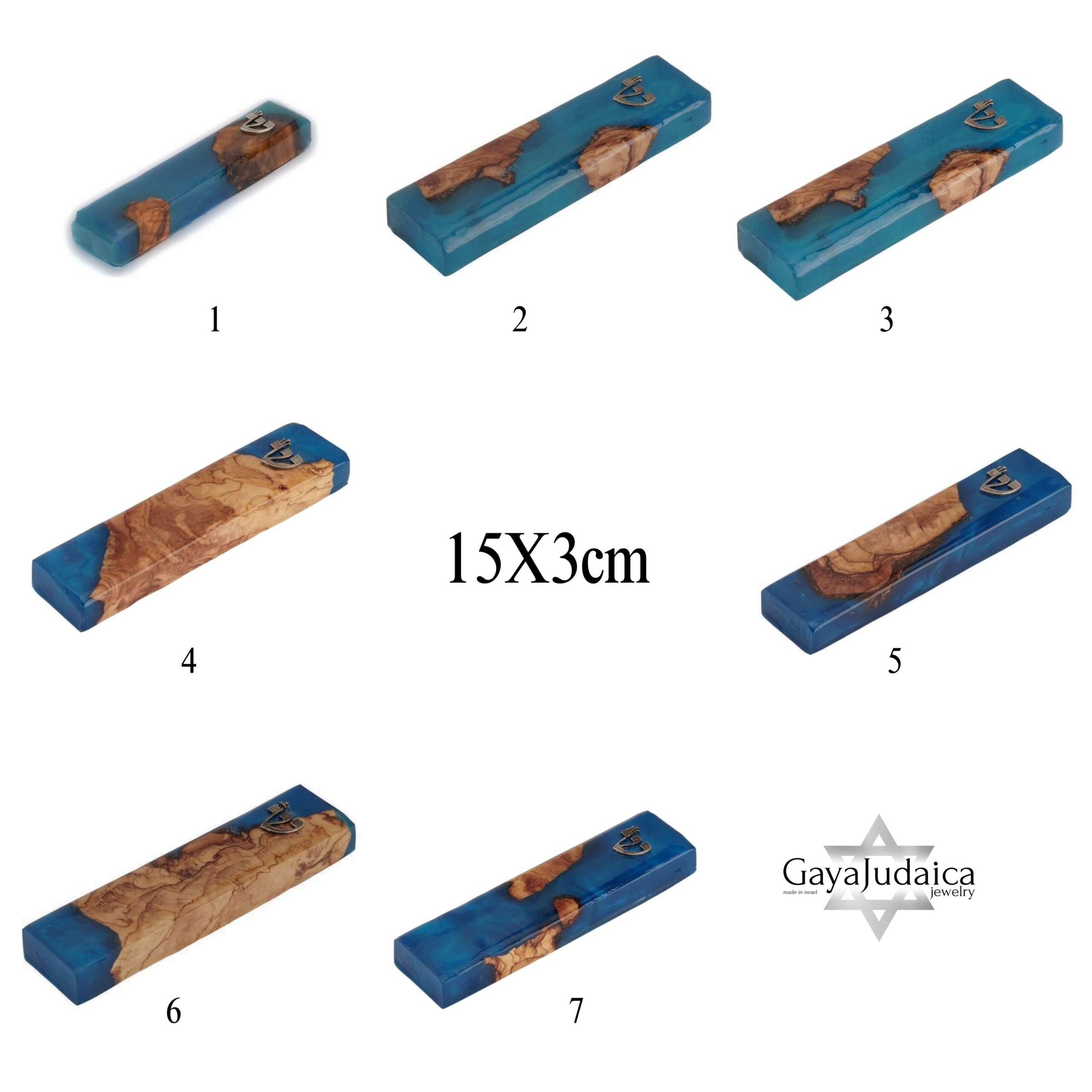 Handmade Olive Wood Mezuzah — Blue Epoxy, Modern Judaica Handmade Olive Wood Mezuzah — Blue Epoxy, Modern Judaica
