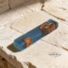 Olive Wood Mezuzah Case with Blue Epoxy — plate composition, handmade in Israel