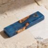 Olive Wood Mezuzah Case with Blue Epoxy — gift box presentation, handmade in Israel