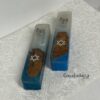 Olive Wood Mezuzah Case with Blue and White Epoxy Star of David — top-down composition, Jewish jewelry gift