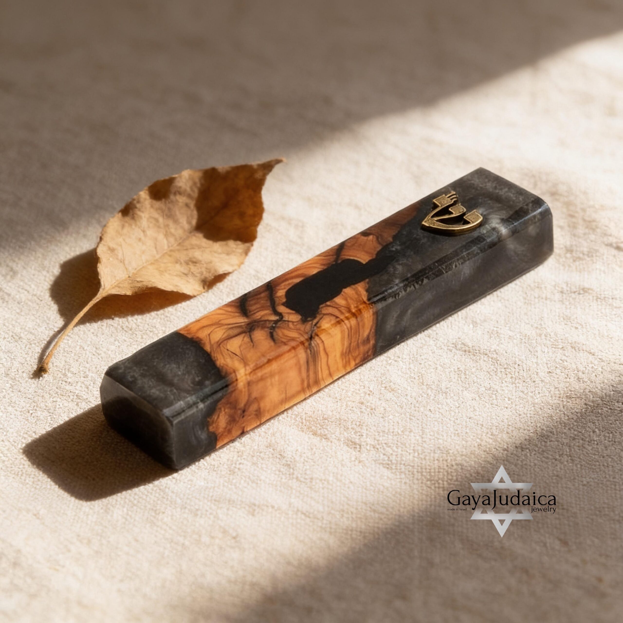 Handmade Olive Wood Mezuzah Case — Gray Epoxy Accents, Jewish Home Decor from Israel Handmade Olive Wood Mezuzah Case — Gray Epoxy Accents, Jewish Home Decor from Israel