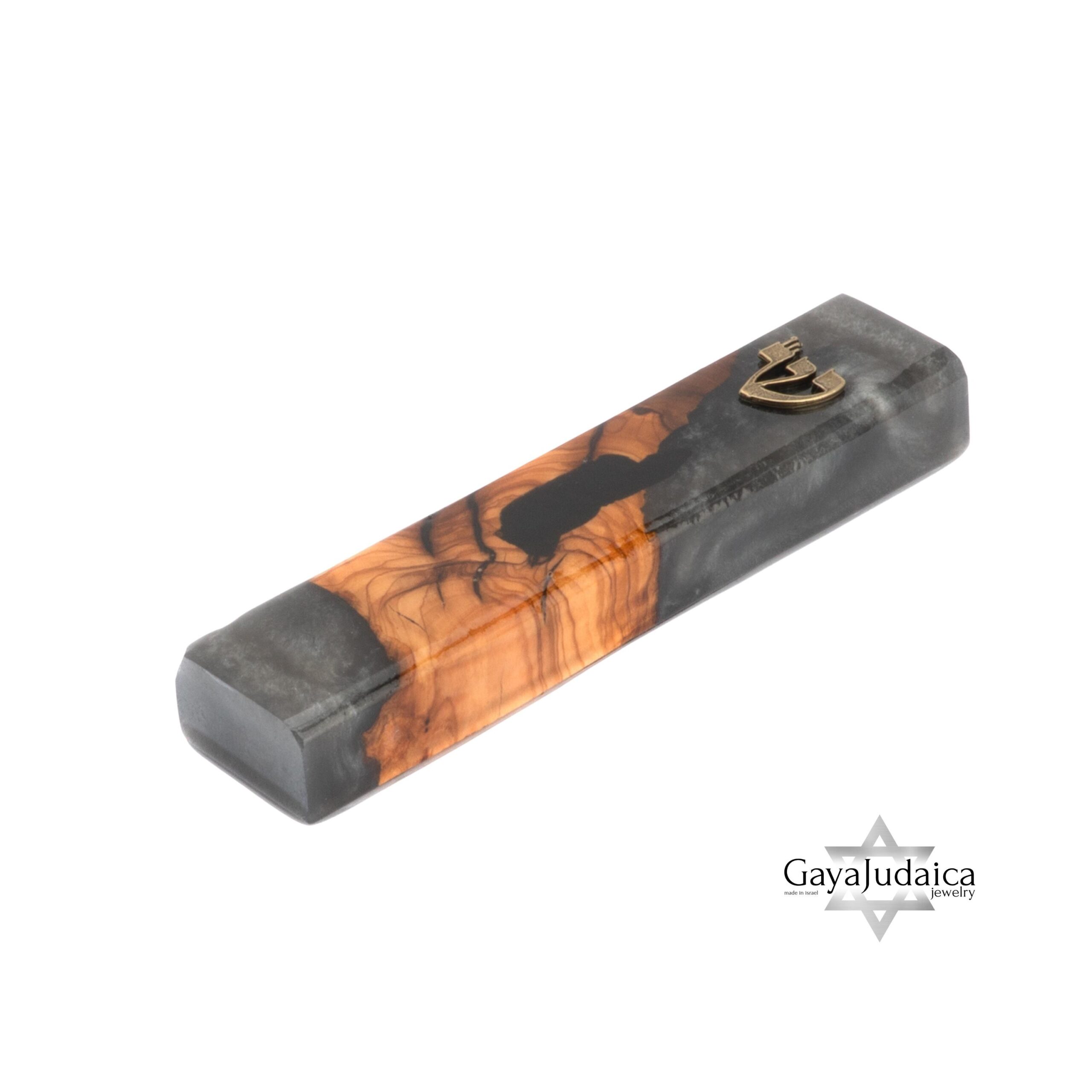 Handmade Olive Wood Mezuzah Case — Gray Epoxy Accents, Jewish Home Decor from Israel Handmade Olive Wood Mezuzah Case — Gray Epoxy Accents, Jewish Home Decor from Israel