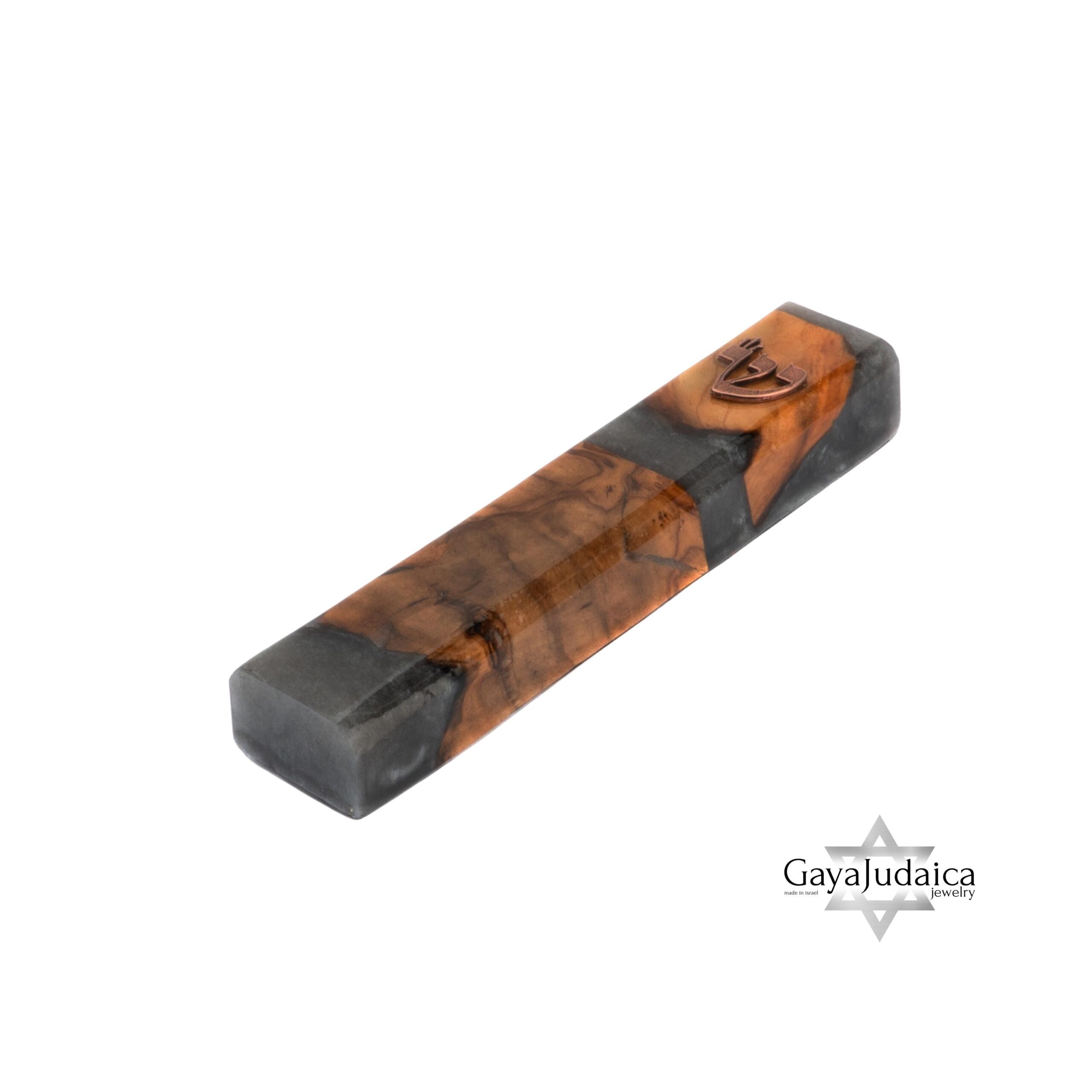 Handmade Olive Wood Mezuzah Case — Gray Epoxy Accents, Jewish Home Decor from Israel Handmade Olive Wood Mezuzah Case — Gray Epoxy Accents, Jewish Home Decor from Israel