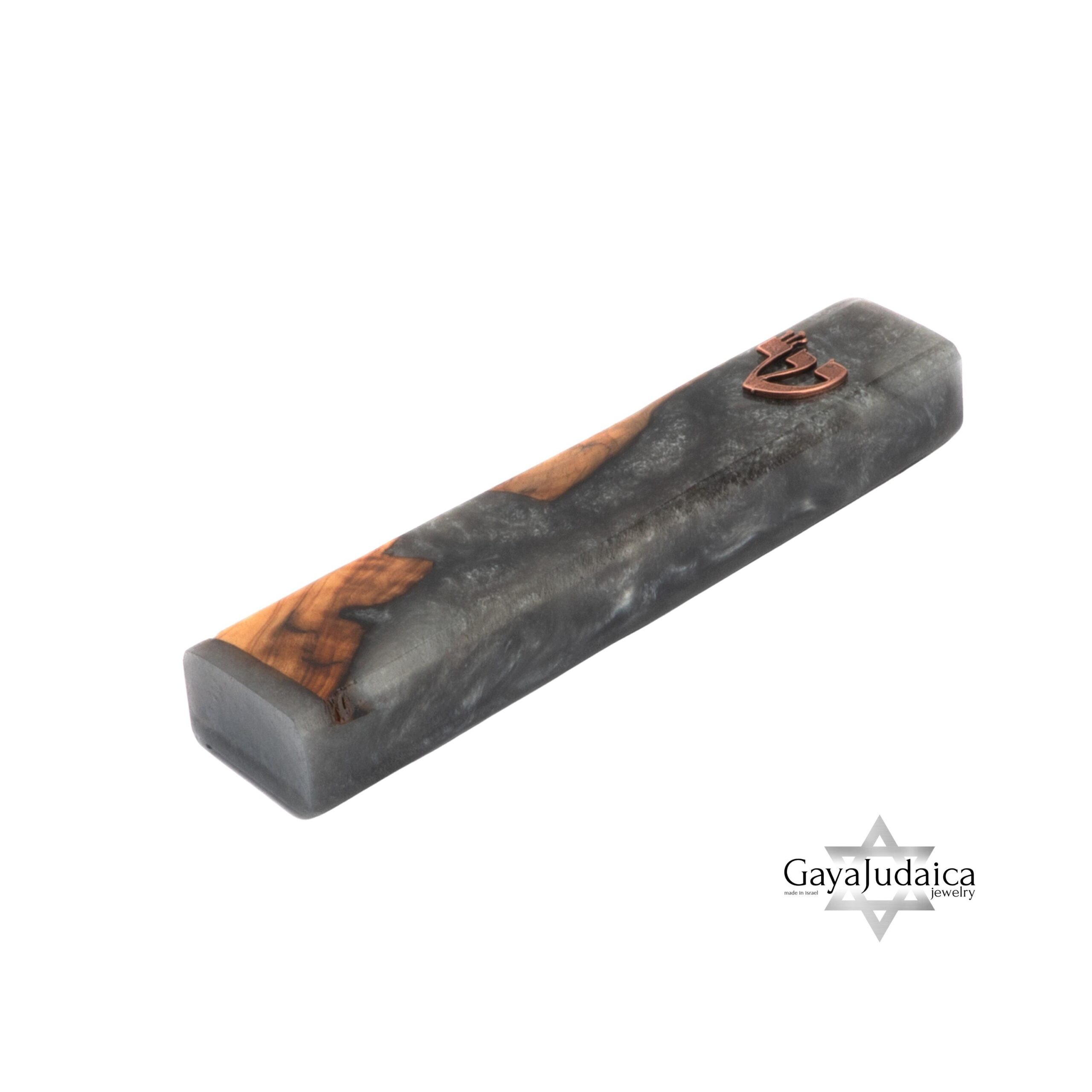 Handmade Olive Wood Mezuzah Case — Gray Epoxy Accents, Jewish Home Decor from Israel Handmade Olive Wood Mezuzah Case — Gray Epoxy Accents, Jewish Home Decor from Israel