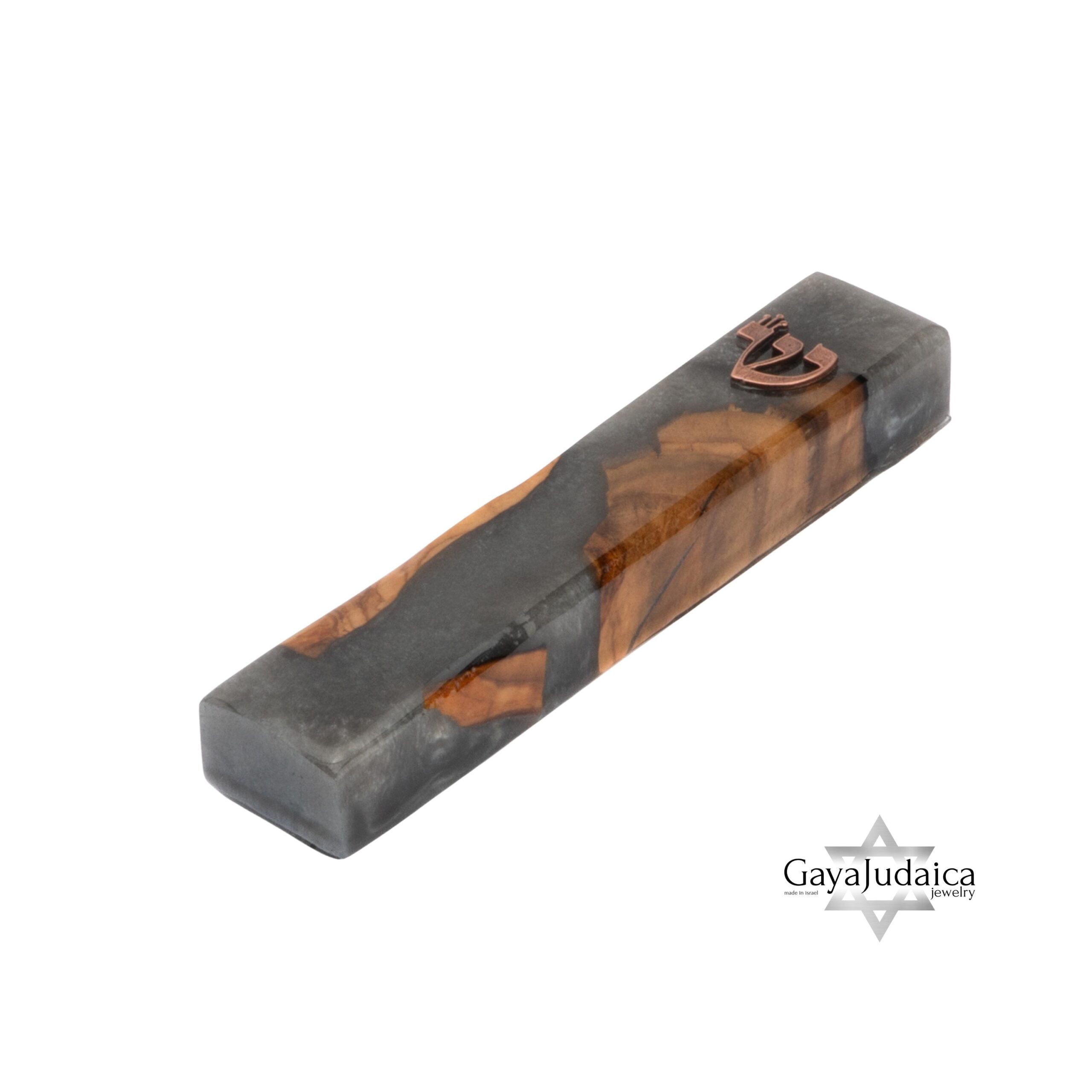 Handmade Olive Wood Mezuzah Case — Gray Epoxy Accents, Jewish Home Decor from Israel Handmade Olive Wood Mezuzah Case — Gray Epoxy Accents, Jewish Home Decor from Israel