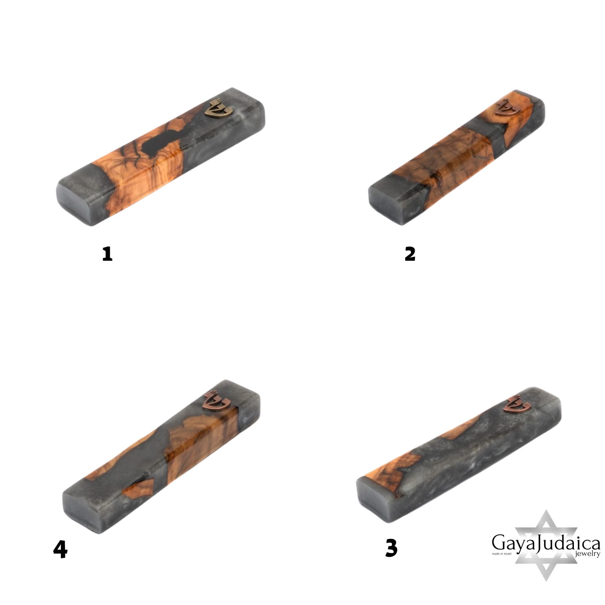 Handmade Olive Wood Mezuzah Case — Gray Epoxy Accents, Jewish Home Decor from Israel Handmade Olive Wood Mezuzah Case — Gray Epoxy Accents, Jewish Home Decor from Israel