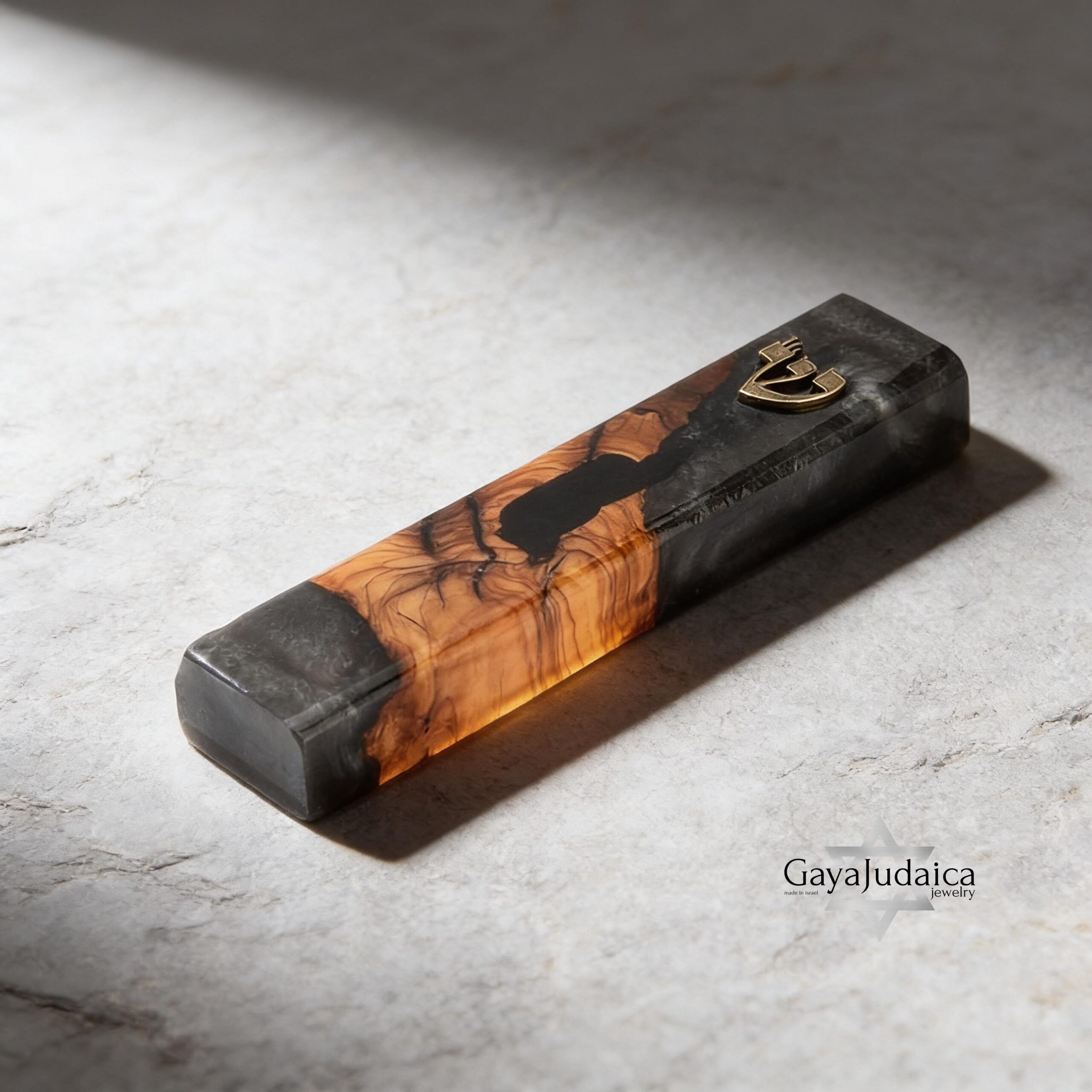 Handmade Olive Wood Mezuzah Case — Gray Epoxy Accents, Jewish Home Decor from Israel Handmade Olive Wood Mezuzah Case — Gray Epoxy Accents, Jewish Home Decor from Israel