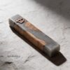 Olive Wood Mezuzah Case Gray Epoxy — close-up detail, handmade in Israel