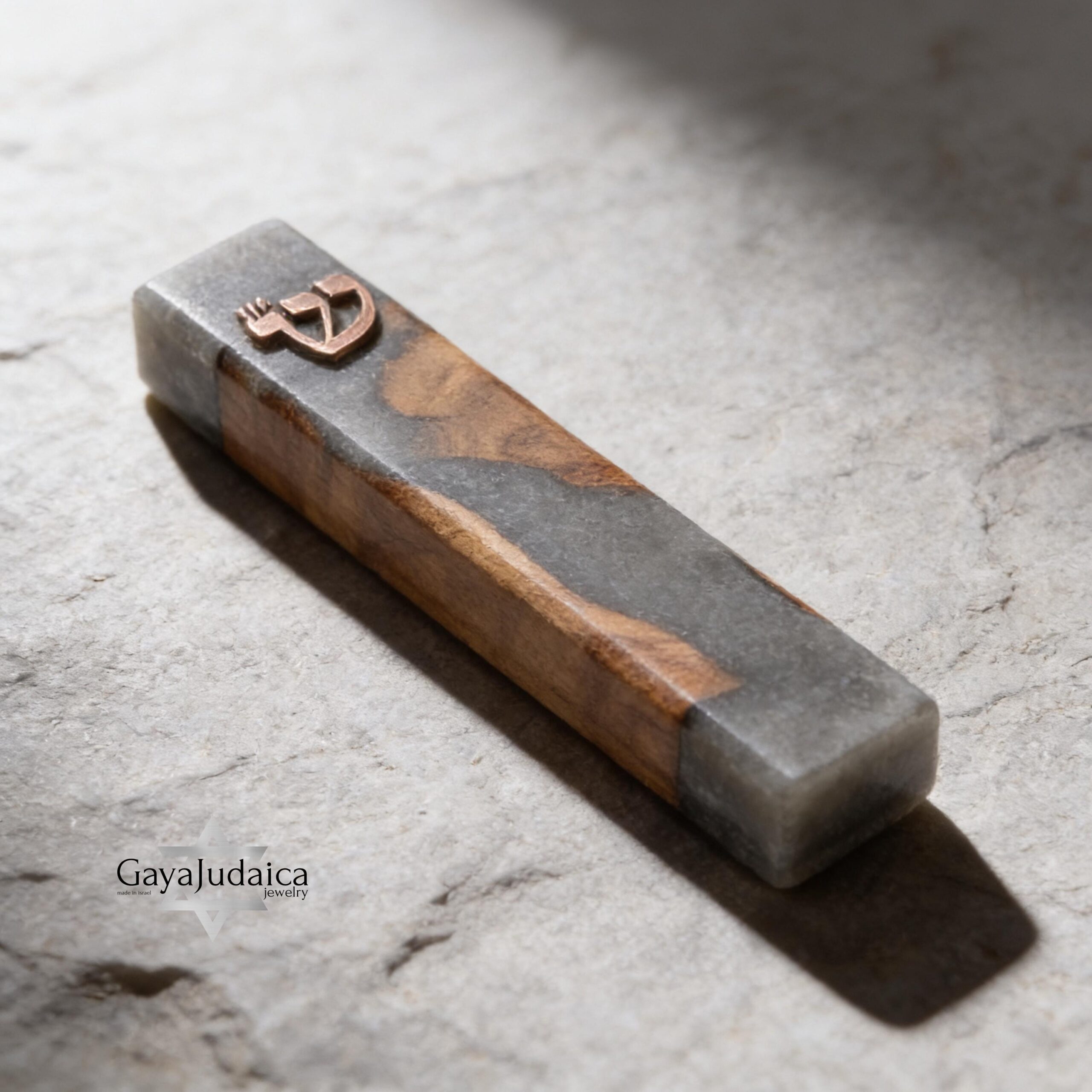 Handmade Olive Wood Mezuzah Case — Gray Epoxy Accents, Jewish Home Decor from Israel Handmade Olive Wood Mezuzah Case — Gray Epoxy Accents, Jewish Home Decor from Israel