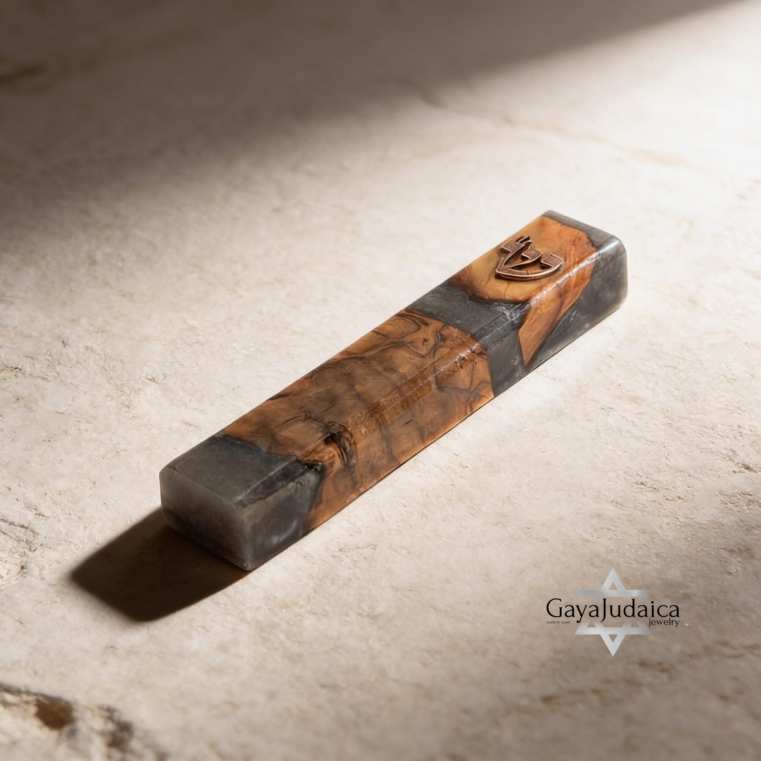 Handmade Olive Wood Mezuzah Case — Gray Epoxy Accents, Jewish Home Decor from Israel Handmade Olive Wood Mezuzah Case — Gray Epoxy Accents, Jewish Home Decor from Israel