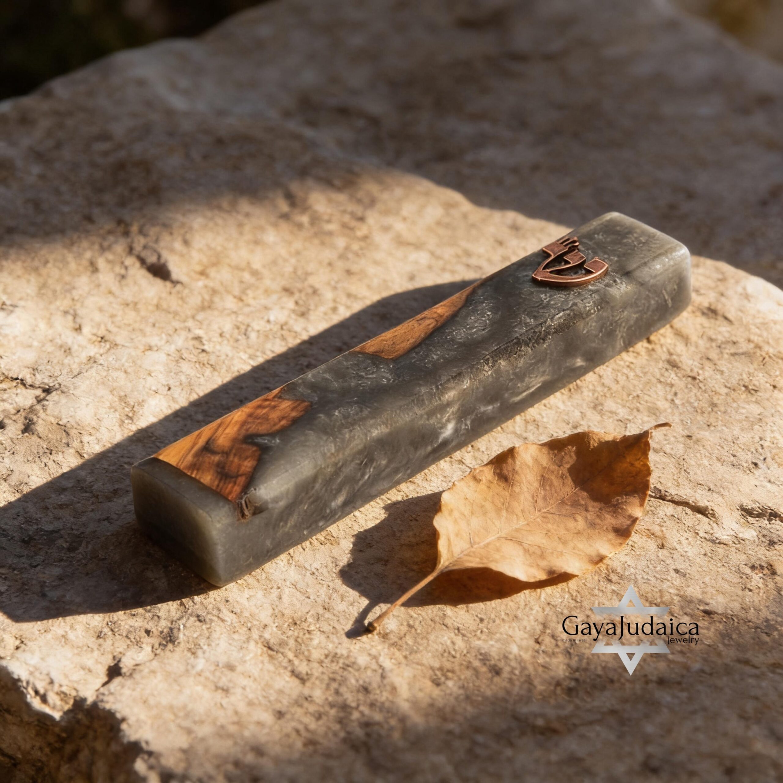 Handmade Olive Wood Mezuzah Case — Gray Epoxy Accents, Jewish Home Decor from Israel Handmade Olive Wood Mezuzah Case — Gray Epoxy Accents, Jewish Home Decor from Israel