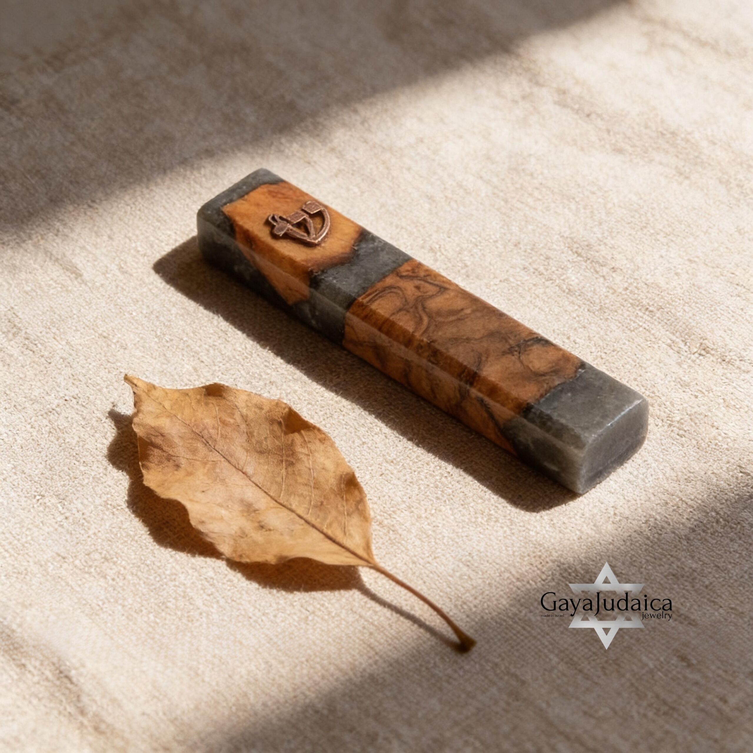 Handmade Olive Wood Mezuzah Case — Gray Epoxy Accents, Jewish Home Decor from Israel Handmade Olive Wood Mezuzah Case — Gray Epoxy Accents, Jewish Home Decor from Israel