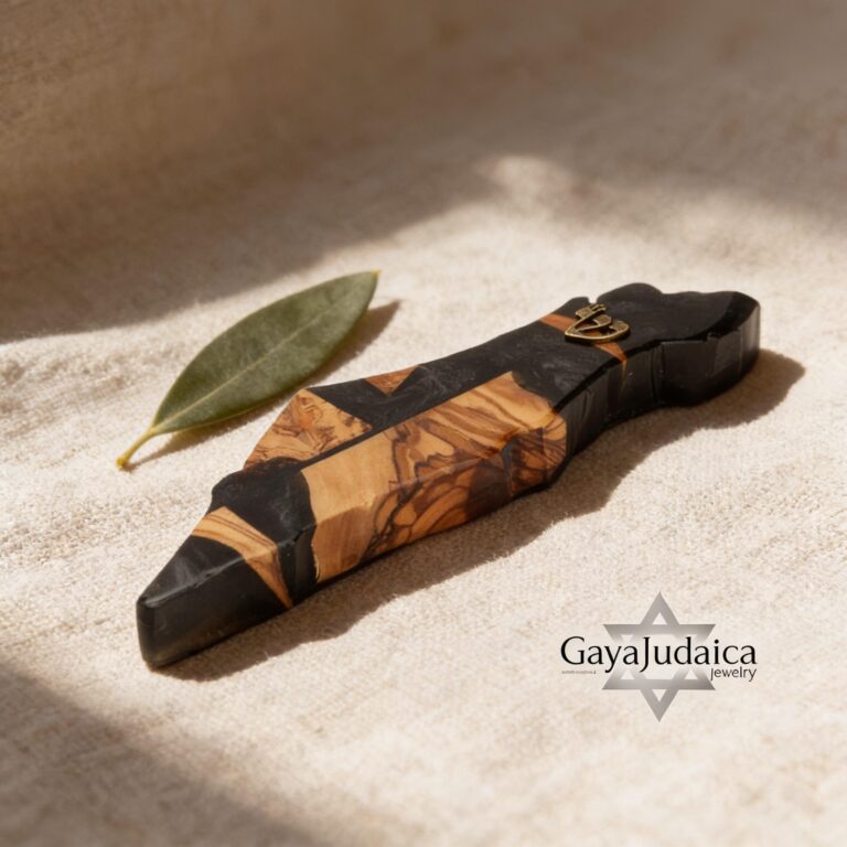 Olive Wood Mezuzah Case with Israel Map Epoxy Resin — main photo, handmade in Israel