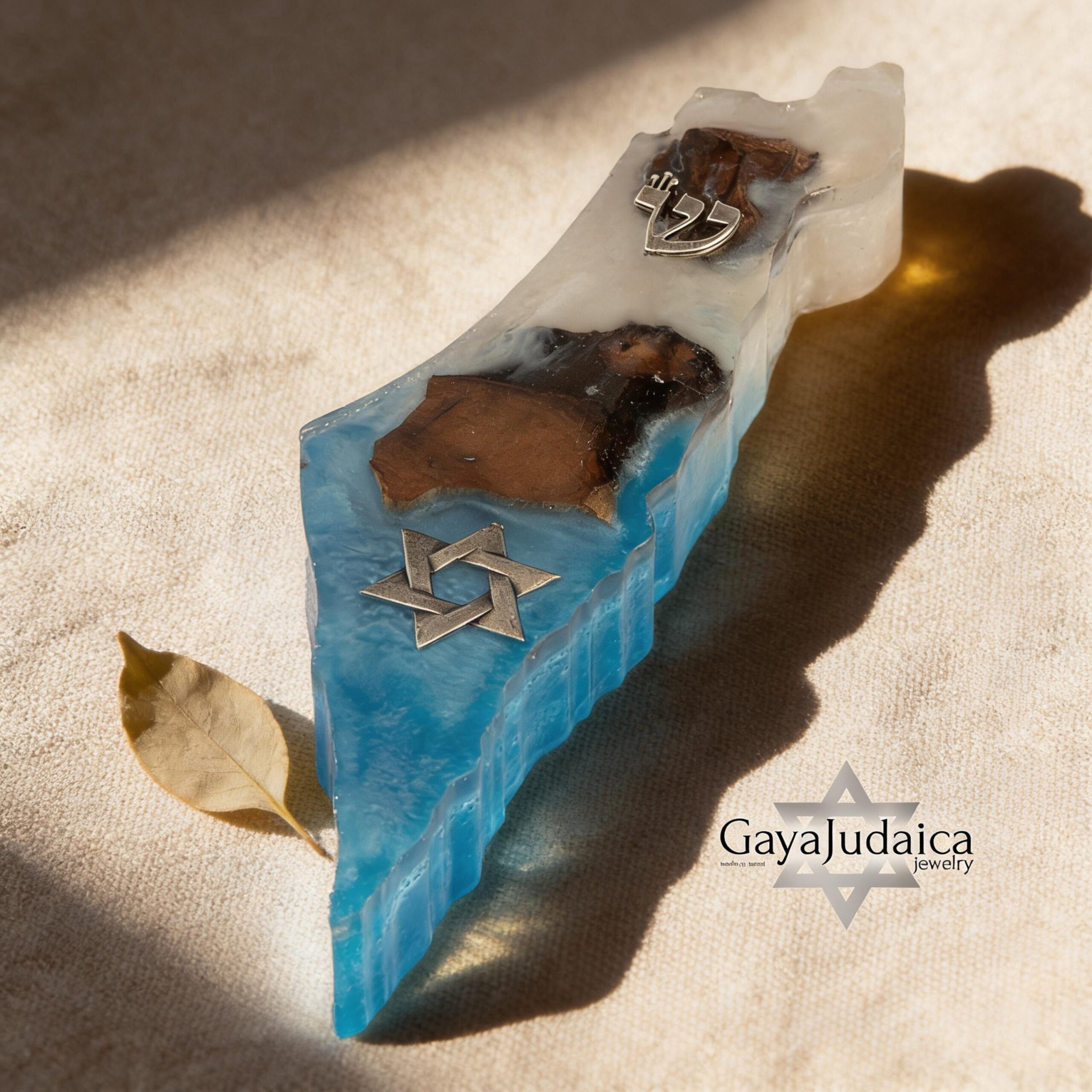 Handmade Olive Wood Mezuzah — Israel Map, Two-Tone Resin Judaica Handmade Olive Wood Mezuzah — Israel Map, Two-Tone Resin Judaica