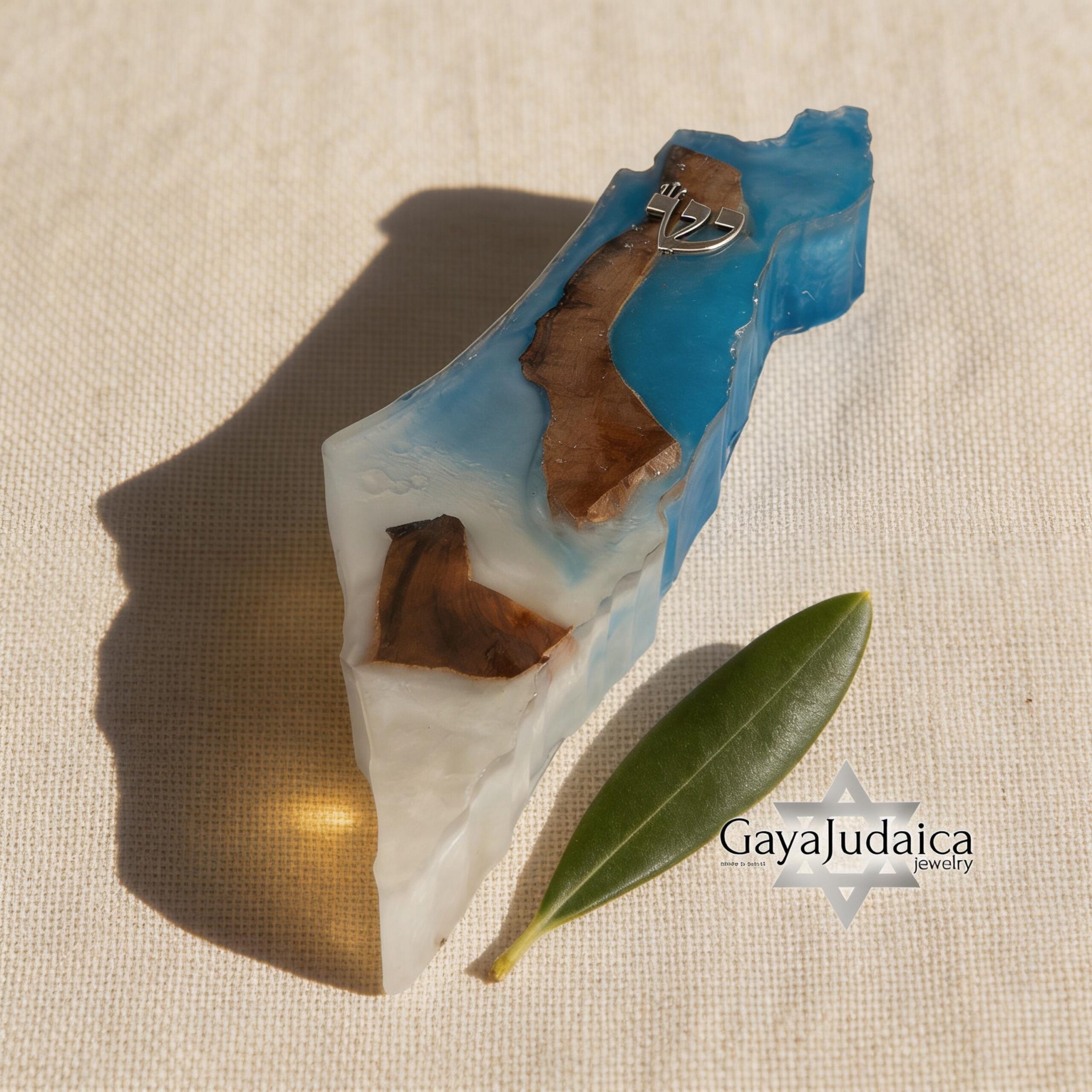 Handmade Olive Wood Mezuzah — Israel Map, Two-Tone Resin Judaica Handmade Olive Wood Mezuzah — Israel Map, Two-Tone Resin Judaica