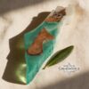 Olive Wood Mezuzah Case Israel Map Two Tone Resin — styled shot, handmade in Israel