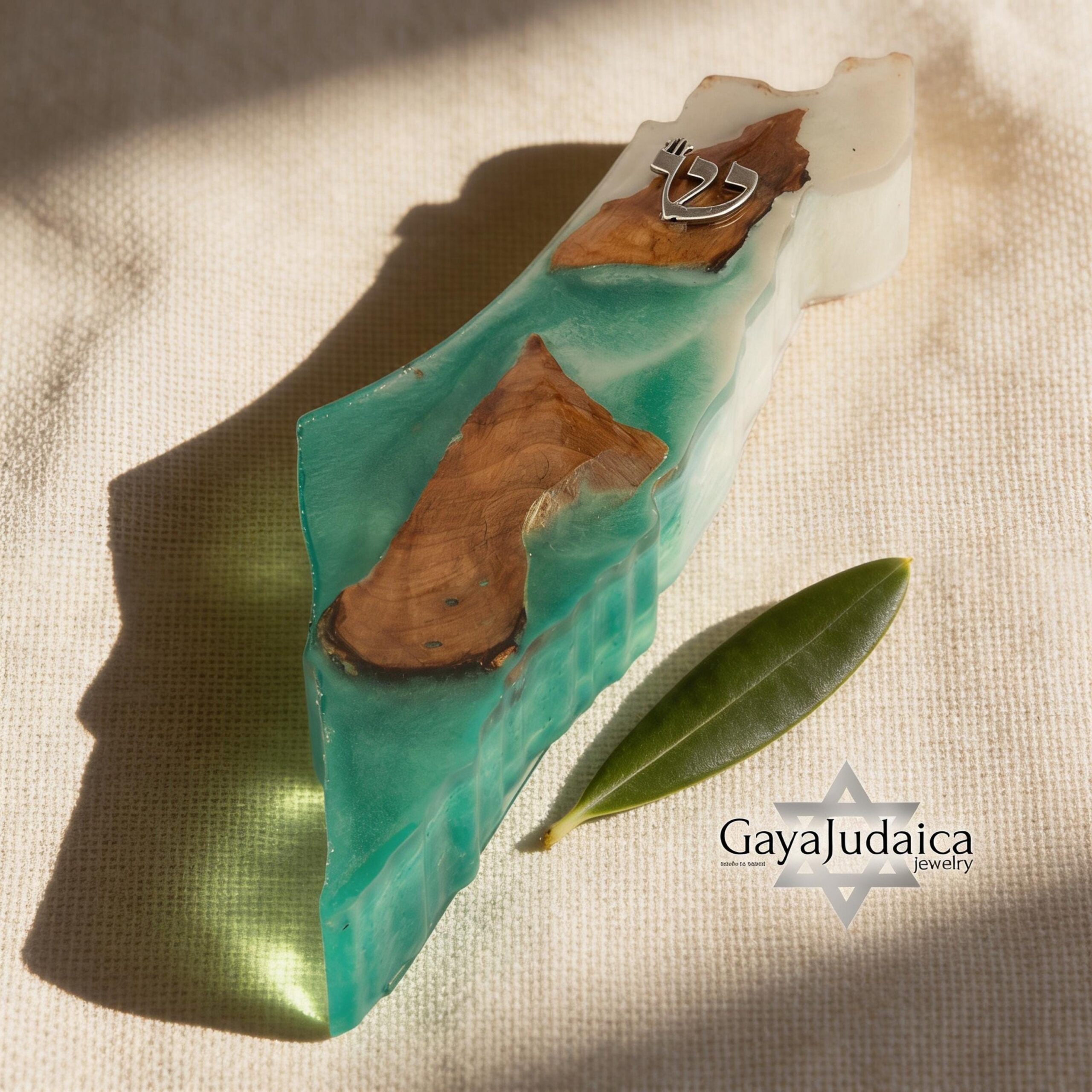 Handmade Olive Wood Mezuzah — Israel Map, Two-Tone Resin Judaica Handmade Olive Wood Mezuzah — Israel Map, Two-Tone Resin Judaica