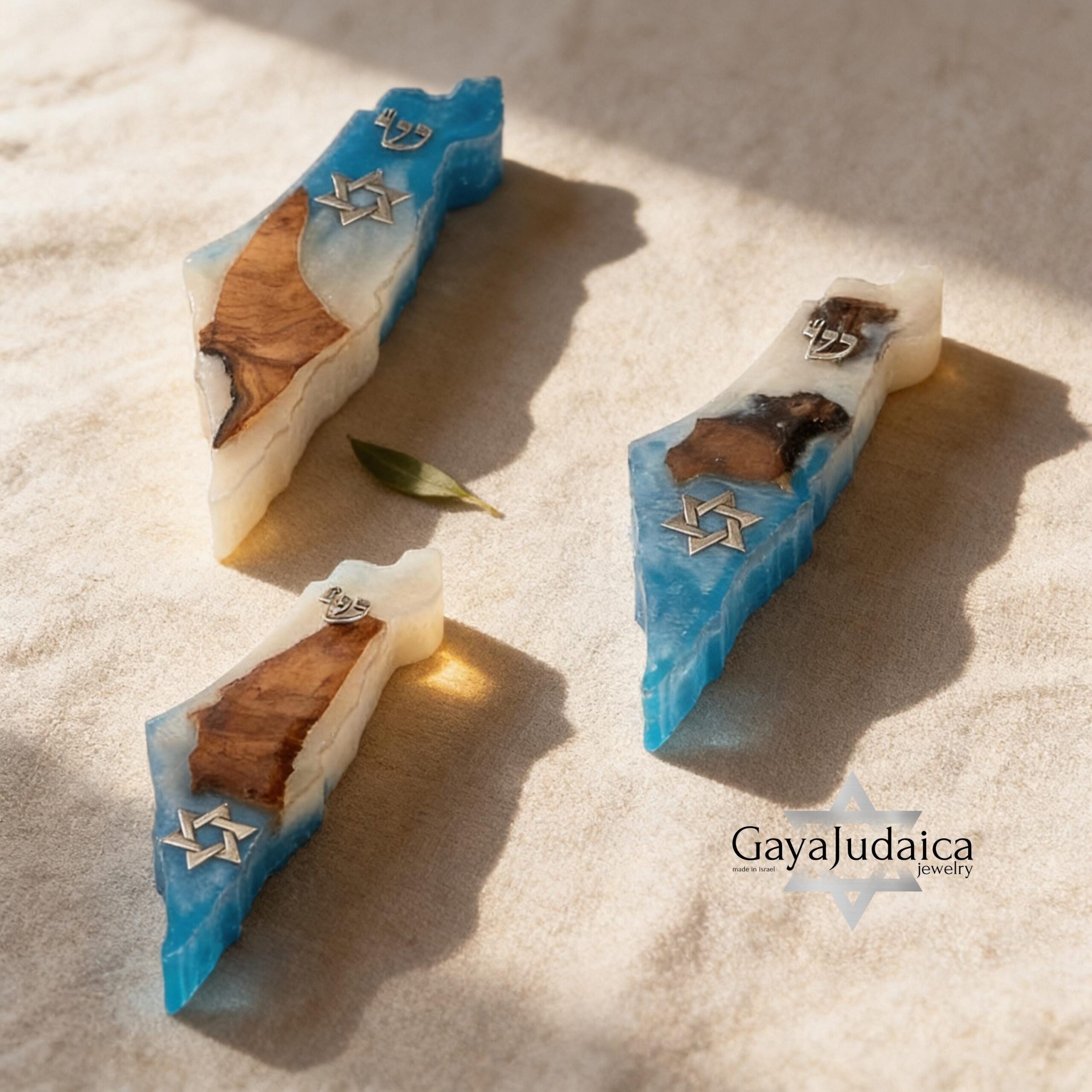 Handmade Olive Wood Mezuzah — Israel Map, Two-Tone Resin Judaica Handmade Olive Wood Mezuzah — Israel Map, Two-Tone Resin Judaica