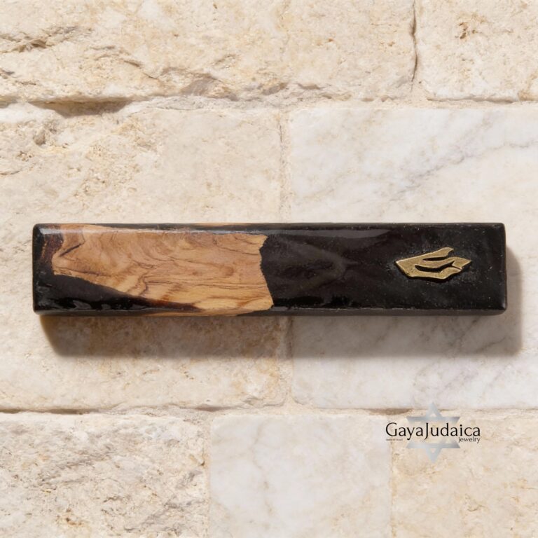 Olive Wood Mezuzah Case Modern Epoxy Judaica — main photo, handmade in Israel