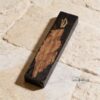 Olive Wood Mezuzah Case Modern Epoxy Judaica — styled shot, handmade in Israel