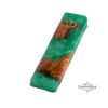 Handmade Olive Wood Mezuzah with Turquoise Epoxy — close-up, handmade in Israel
