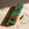 Handmade Olive Wood Mezuzah with Turquoise Epoxy — additional view, handmade in Israel
