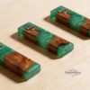 Handmade Olive Wood Mezuzah with Turquoise Epoxy — top-down view, handmade in Israel