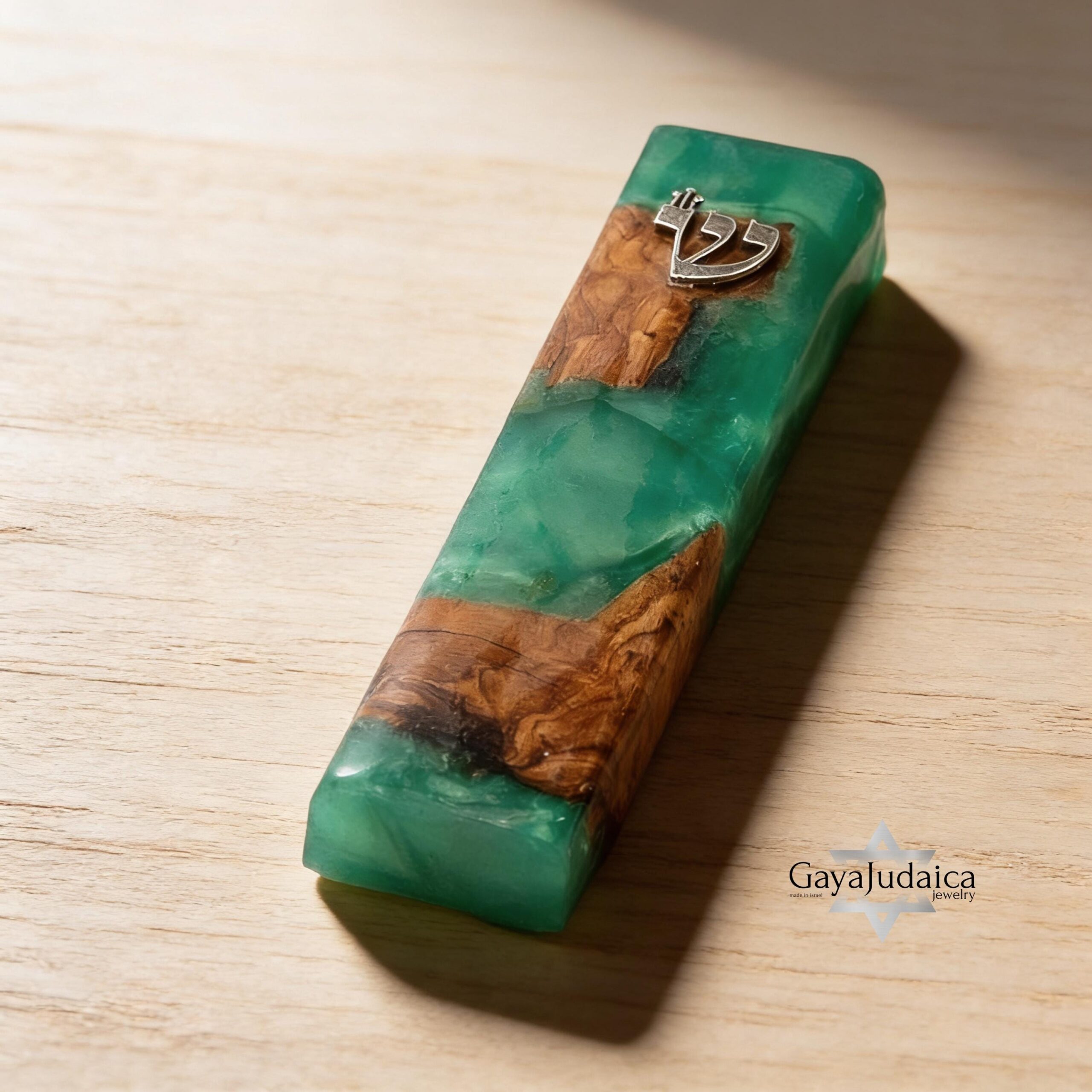 Handmade Olive Wood Mezuzah Case — Turquoise Epoxy, Jewish Home Decor Handmade Olive Wood Mezuzah Case — Turquoise Epoxy, Jewish Home Decor