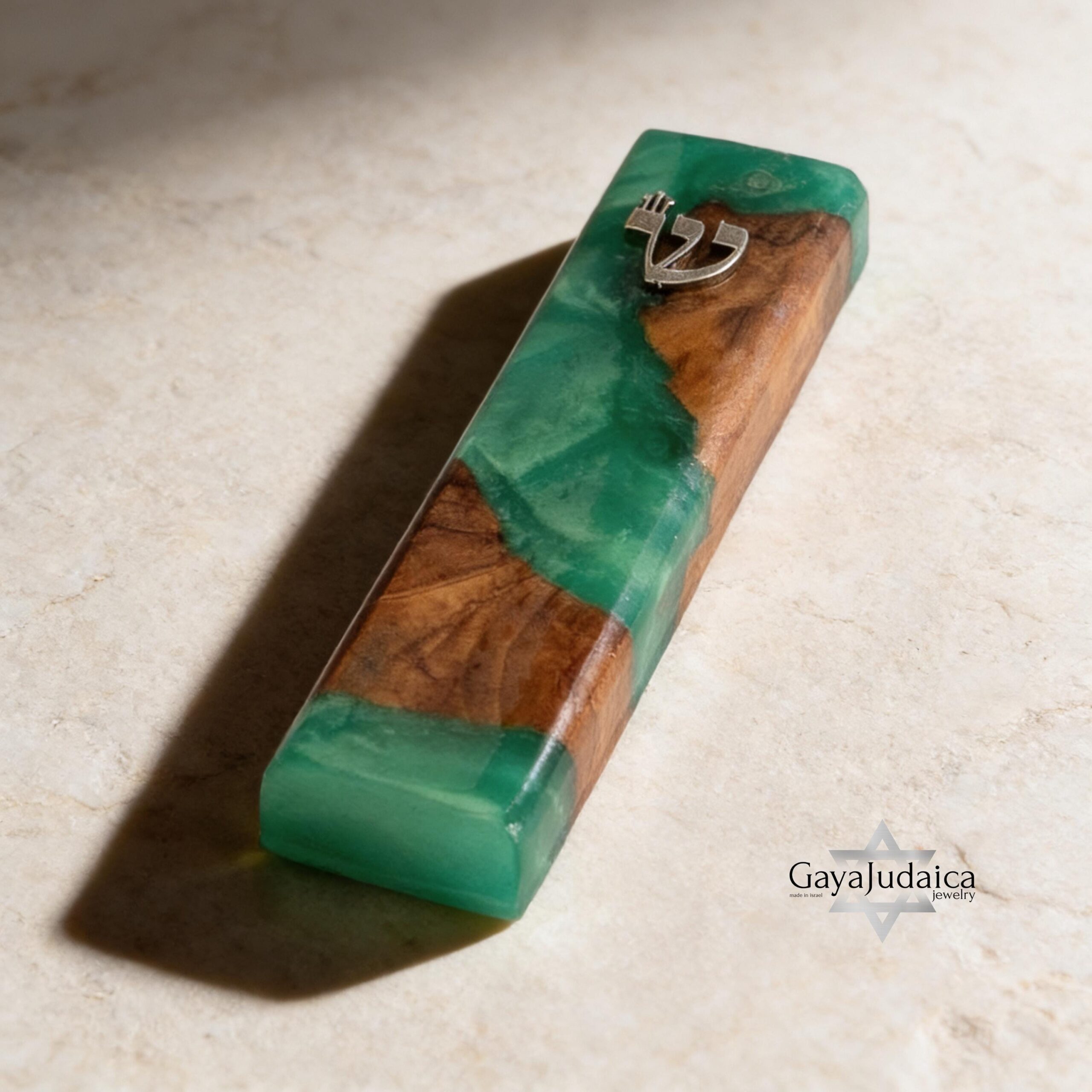 Handmade Olive Wood Mezuzah Case — Turquoise Epoxy, Jewish Home Decor Handmade Olive Wood Mezuzah Case — Turquoise Epoxy, Jewish Home Decor