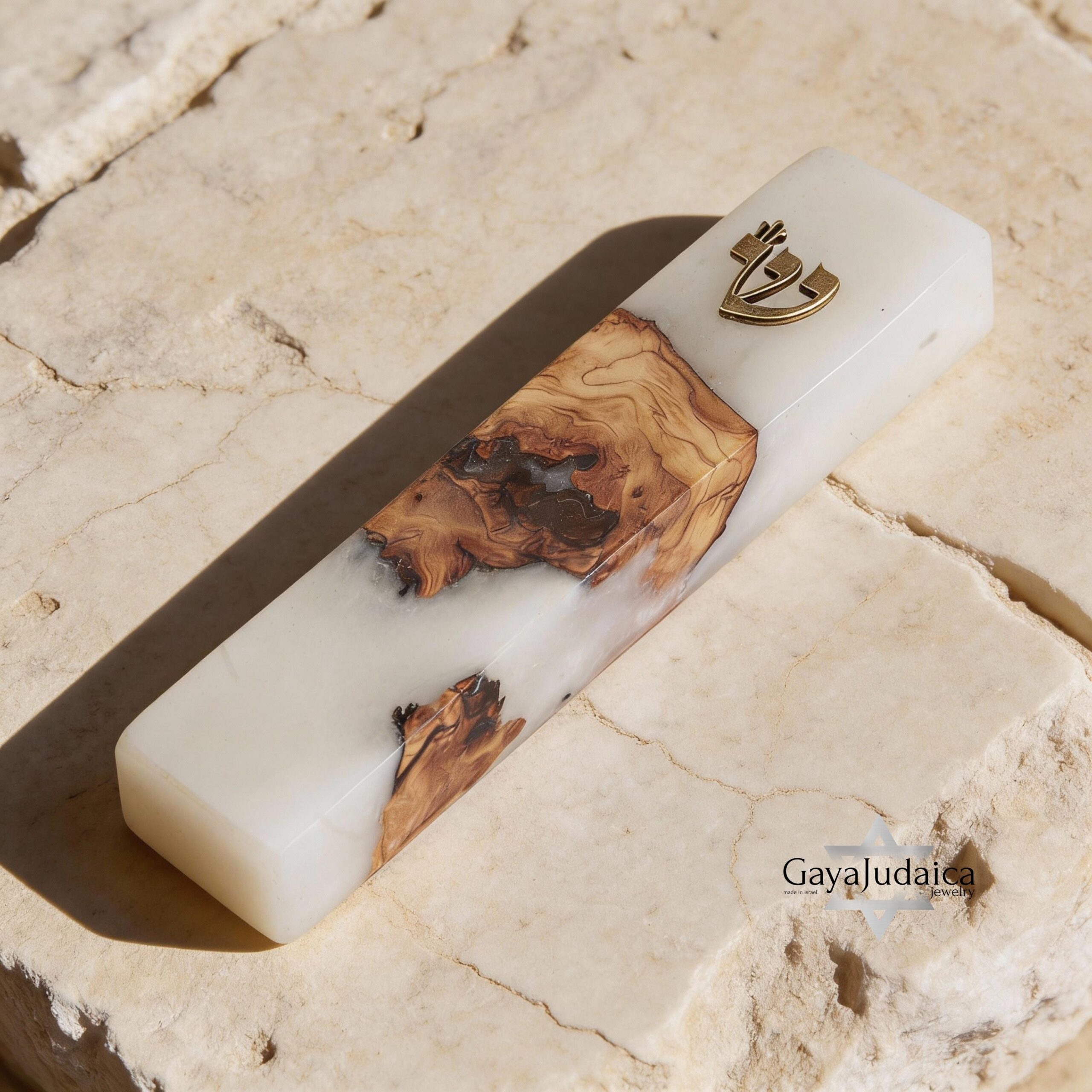 Handmade Olive Wood Mezuzah Case — White Epoxy Resin, Jewish Home Decor Handmade Olive Wood Mezuzah Case — White Epoxy Resin, Jewish Home Decor