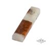 Olive Wood Mezuzah Case White Epoxy Resin — detail view, handmade in Israel