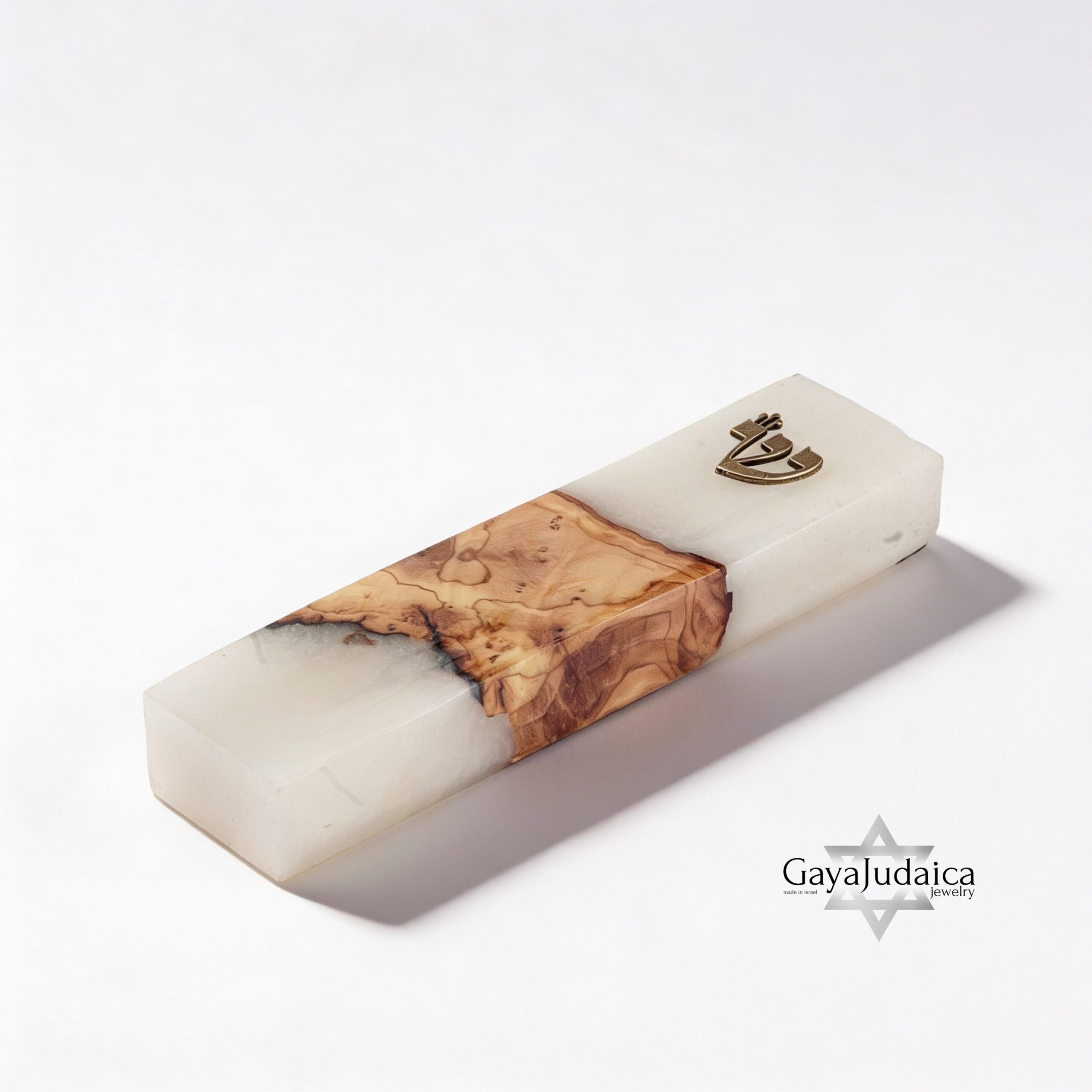 Handmade Olive Wood Mezuzah Case — White Epoxy Resin, Jewish Home Decor Handmade Olive Wood Mezuzah Case — White Epoxy Resin, Jewish Home Decor