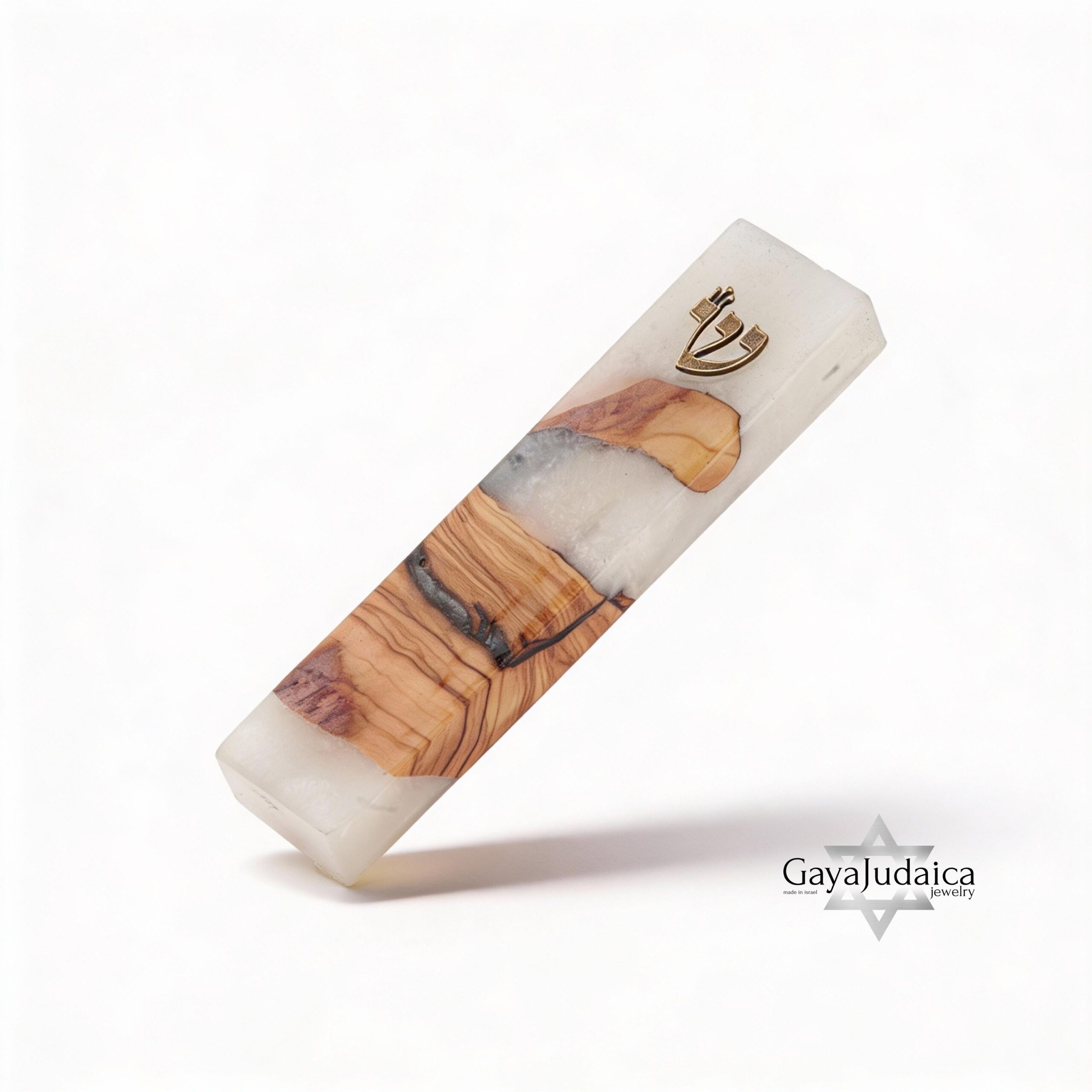 Handmade Olive Wood Mezuzah Case — White Epoxy Resin, Jewish Home Decor Handmade Olive Wood Mezuzah Case — White Epoxy Resin, Jewish Home Decor
