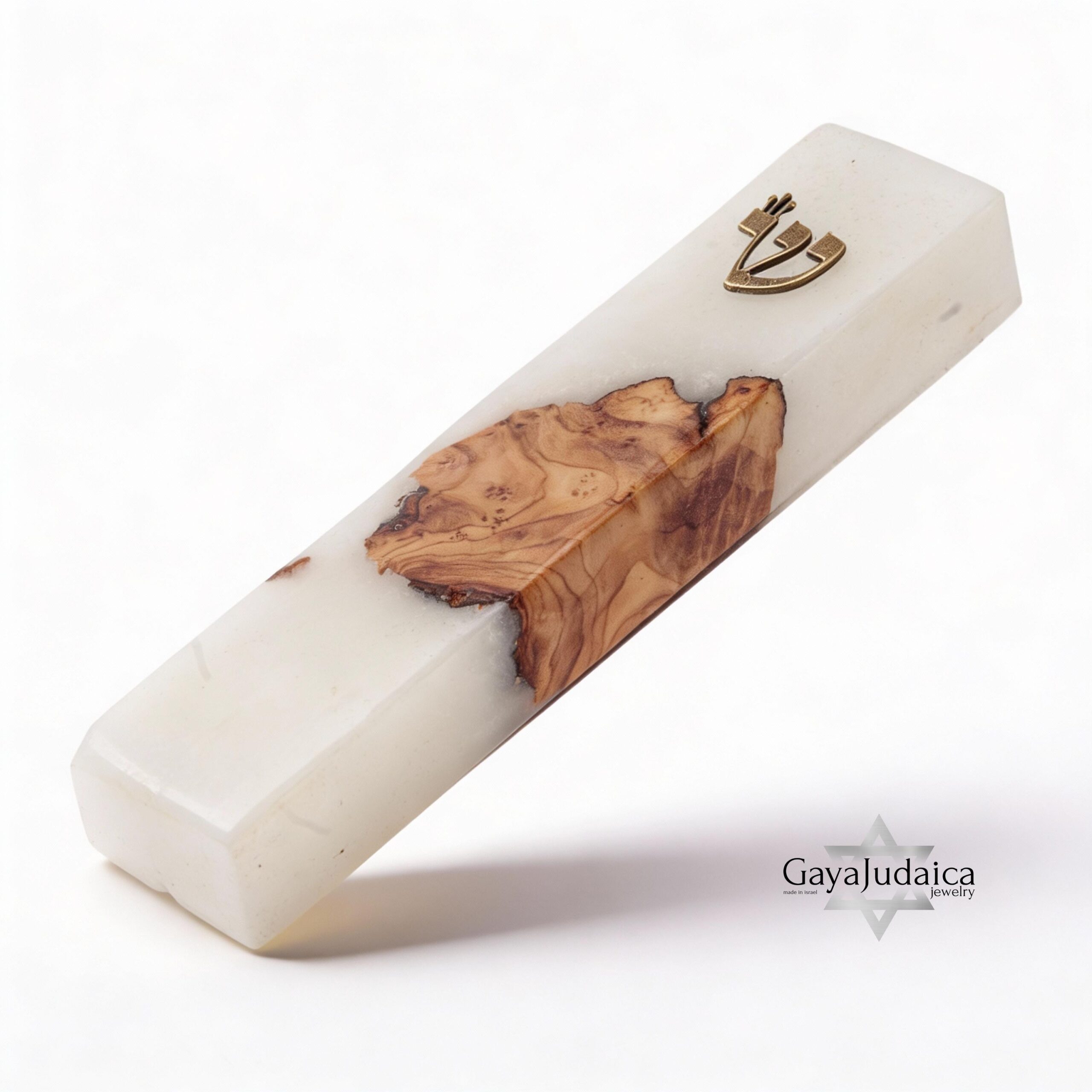 Handmade Olive Wood Mezuzah Case — White Epoxy Resin, Jewish Home Decor Handmade Olive Wood Mezuzah Case — White Epoxy Resin, Jewish Home Decor