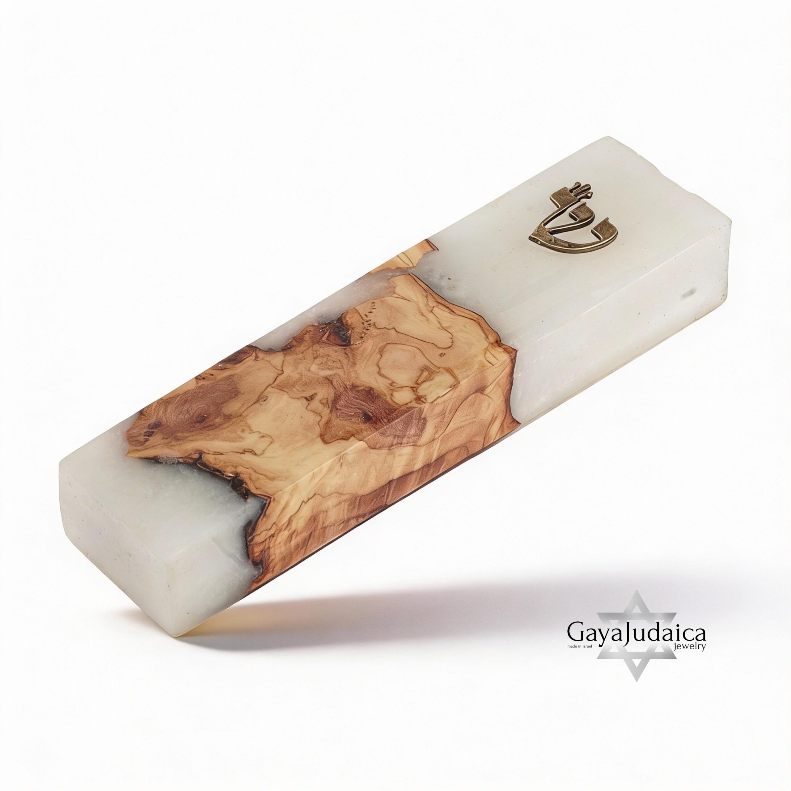 Handmade Olive Wood Mezuzah Case — White Epoxy Resin, Jewish Home Decor Handmade Olive Wood Mezuzah Case — White Epoxy Resin, Jewish Home Decor