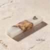 Olive Wood Mezuzah Case White Epoxy Resin — styled shot, handmade in Israel