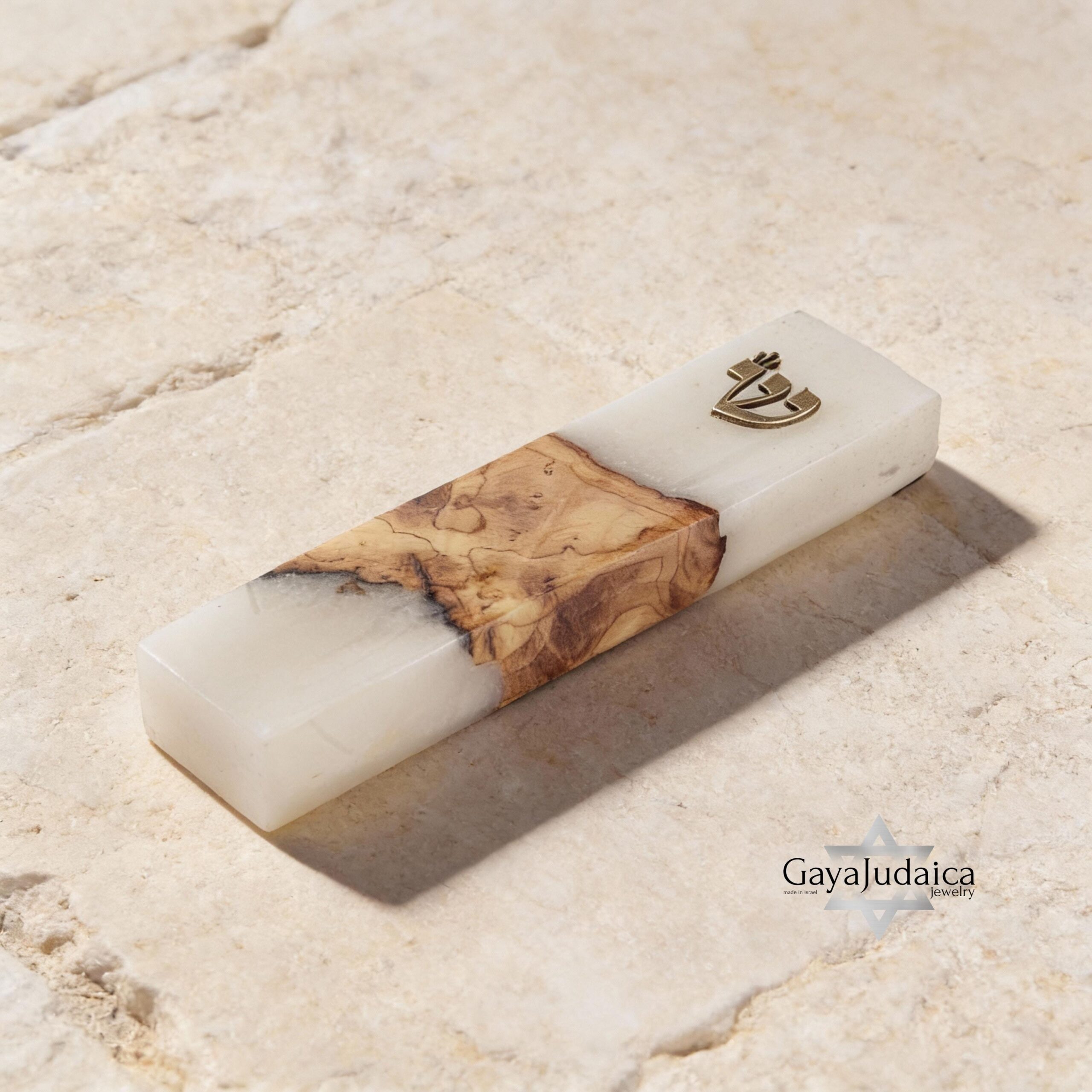 Handmade Olive Wood Mezuzah Case — White Epoxy Resin, Jewish Home Decor Handmade Olive Wood Mezuzah Case — White Epoxy Resin, Jewish Home Decor