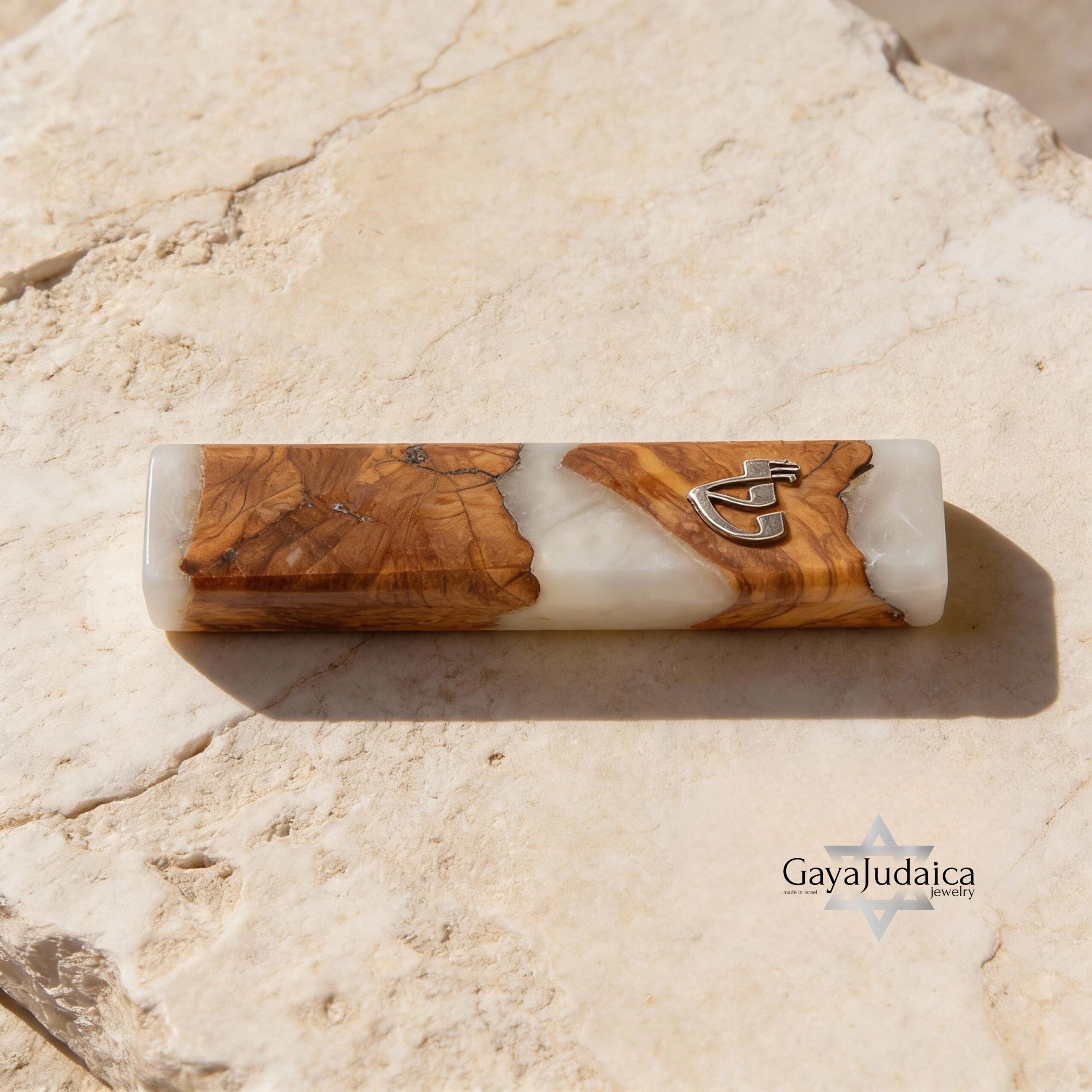 Handmade Olive Wood Mezuzah Case — White Epoxy Resin, Jewish Home Decor Handmade Olive Wood Mezuzah Case — White Epoxy Resin, Jewish Home Decor