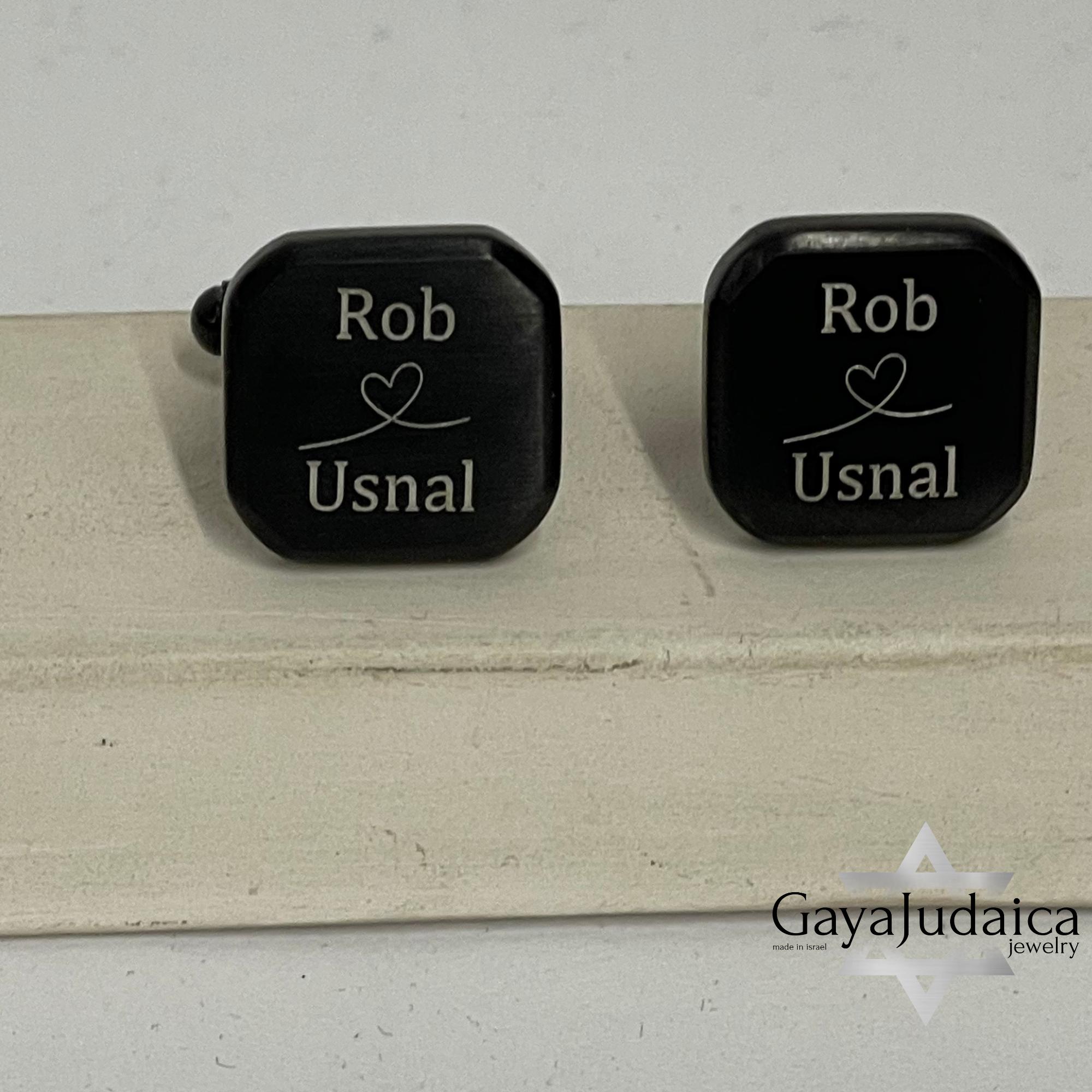 Personalised Black Stainless Steel Cufflinks — Custom Engraved, Jewish Wedding Gift Personalised Black Stainless Steel Cufflinks — Custom Engraved, Jewish Wedding Gift