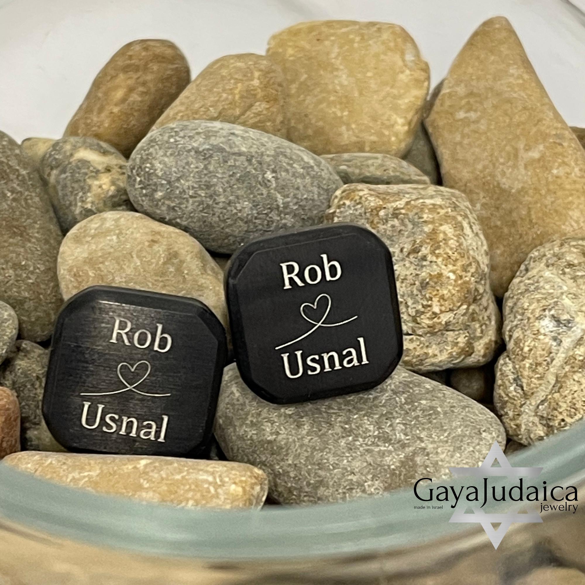 Personalised Black Stainless Steel Cufflinks — Custom Engraved, Jewish Wedding Gift Personalised Black Stainless Steel Cufflinks — Custom Engraved, Jewish Wedding Gift