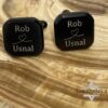 Personalised Black Stainless Steel Cufflinks Custom Engraved — additional angle, handmade in Israel