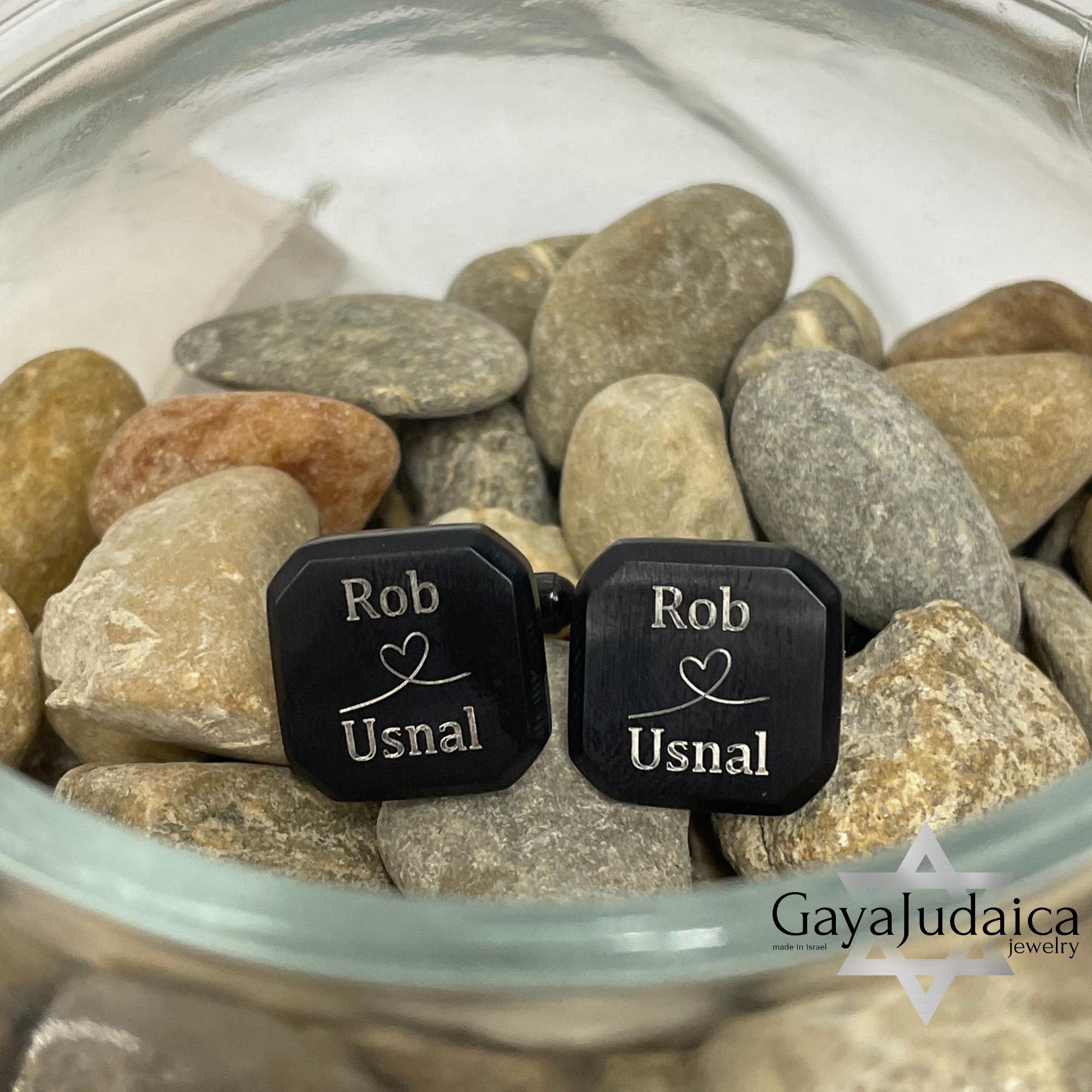 Personalised Black Stainless Steel Cufflinks — Custom Engraved, Jewish Wedding Gift Personalised Black Stainless Steel Cufflinks — Custom Engraved, Jewish Wedding Gift