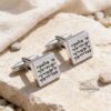 Personalised Sterling Silver Cufflinks Hebrew English Engraving — staged view, handmade in Israel