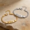 Personalized Baby Name Bracelet Engraved Kids Bracelet — three finishes side by side, handmade in Israel