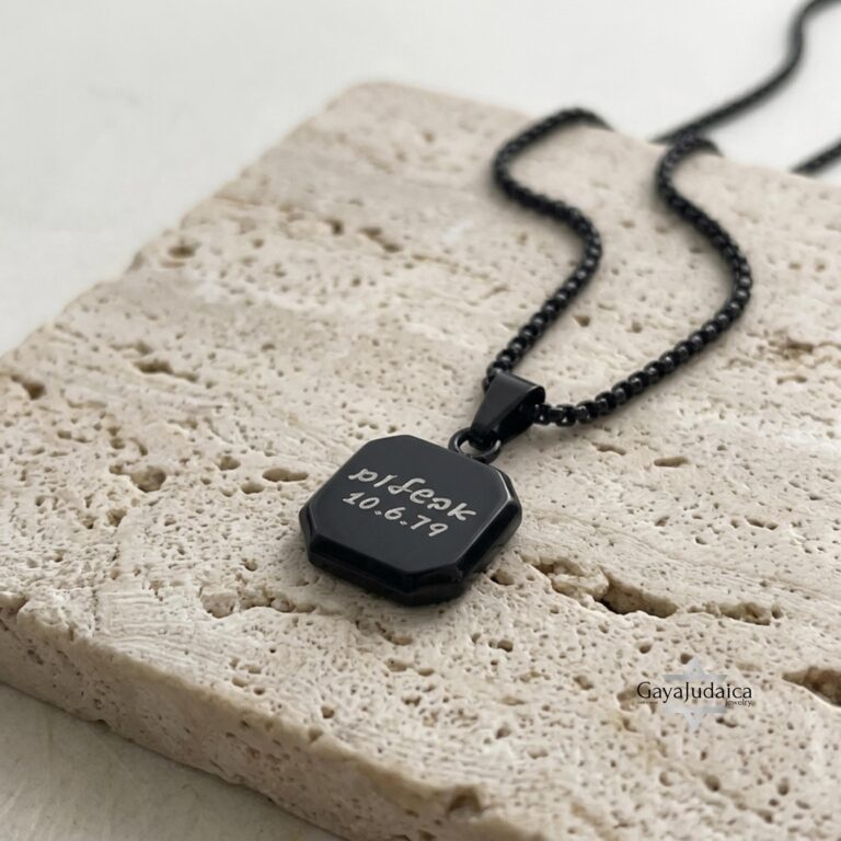 Personalized Black Onyx Pendant Necklace Stainless Steel — main photo, handmade in Israel