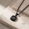 Personalized Black Onyx Pendant Necklace Stainless Steel — close-up detail, handmade in Israel