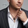 Personalized Black Onyx Pendant Necklace Stainless Steel — staged view, handmade in Israel