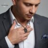 Personalized Black Onyx Pendant Necklace Stainless Steel — warm-tone styled, handmade in Israel